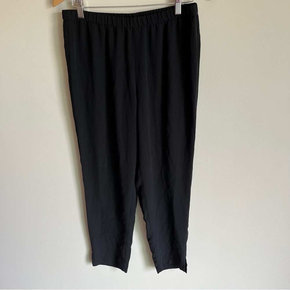 Eileen Fisher NWT Women's Tapered Pant Side Slit Size Small Black 100% Silk